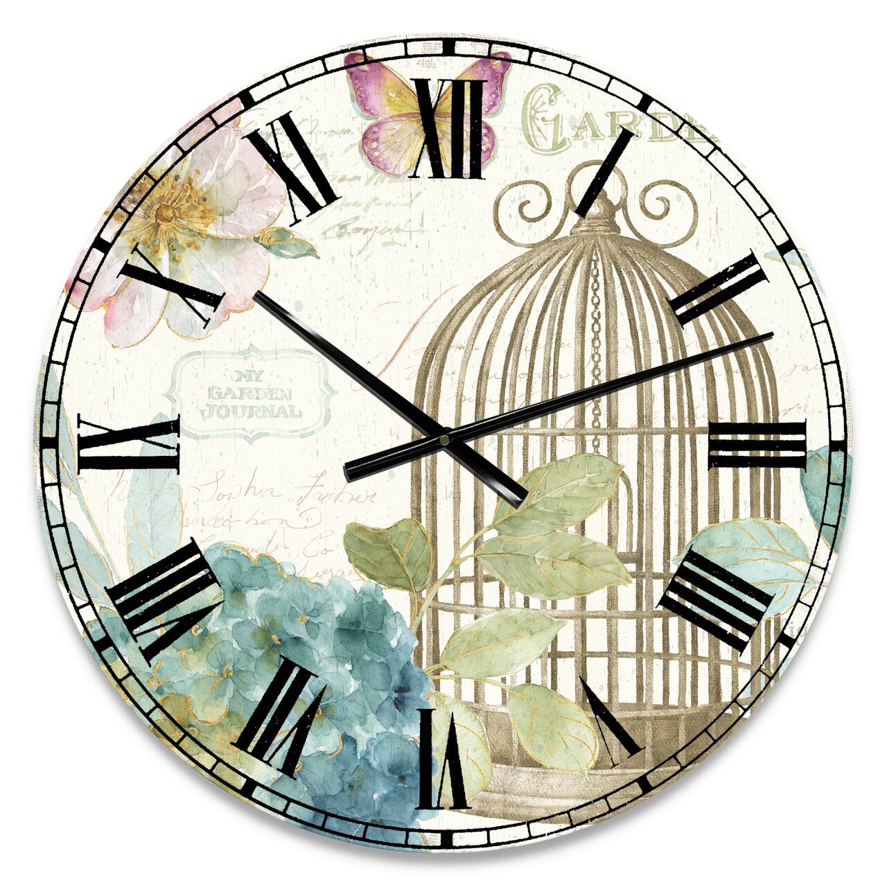 Designart Vintage Floral Birdcage II Wall Clock